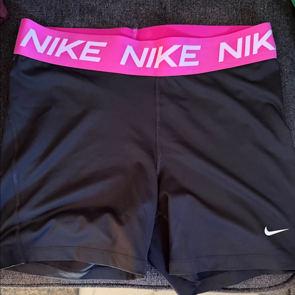 Nike Women’s Black Bike Shorts with Pink Logo Waistband